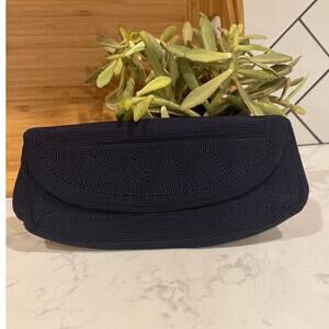Vintage Normandie cord black clutch bag formal chic classic special occasion